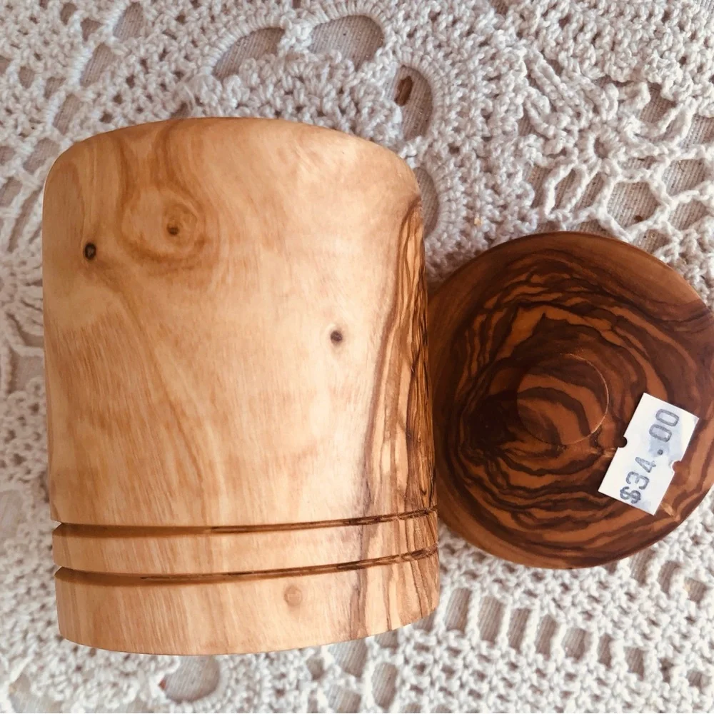 NATURAL OLIVE WOOD HONEY JAR